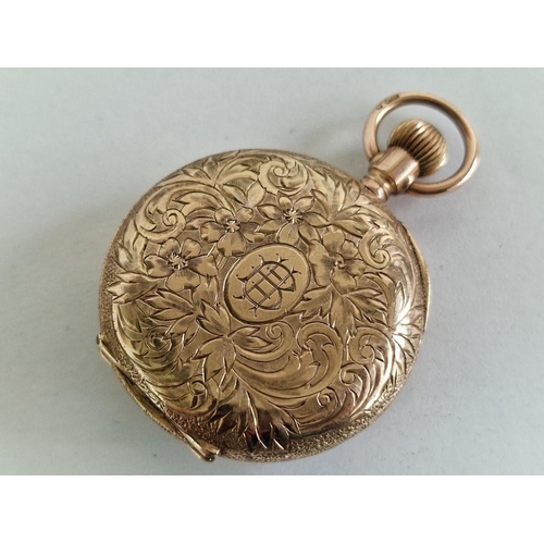 137 - Antique 9ct Gold Waltham 'Lady Waltham' Half Hunter Pocket Watch, Decorative Case with Blue Enamel R... 