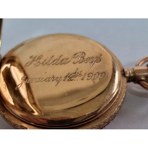 137 - Antique 9ct Gold Waltham 'Lady Waltham' Half Hunter Pocket Watch, Decorative Case with Blue Enamel R... 