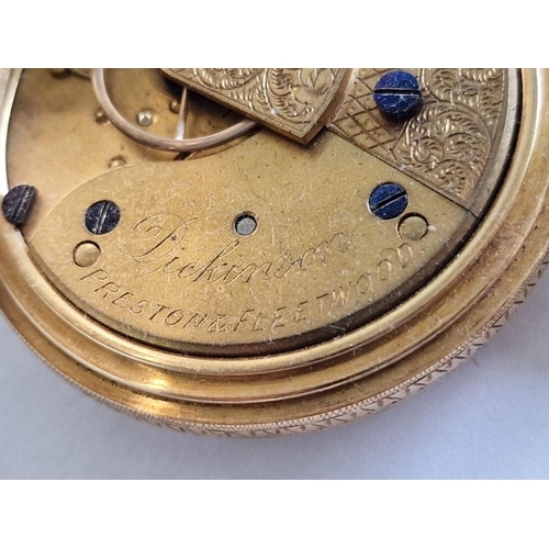 138 - Antique 18ct Gold 'Dickinson Preston & Fleetwood' Open Face Pocket Watch with Decorative Case and Go... 