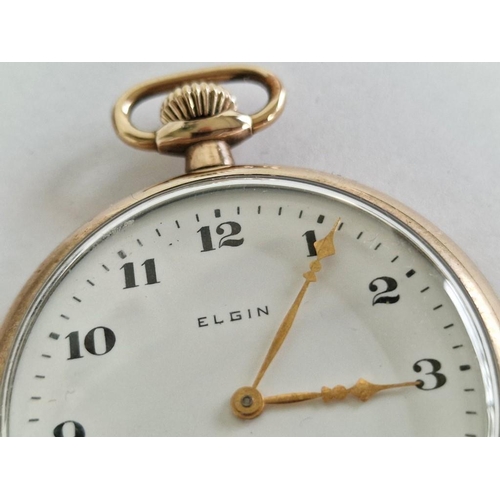 141 - Antique 14ct Gold Filled Elgin Open Face Pocket Watch with Decorative Case, Manual Wind Adjustable M... 