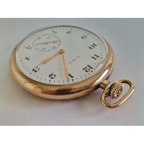 141 - Antique 14ct Gold Filled Elgin Open Face Pocket Watch with Decorative Case, Manual Wind Adjustable M... 