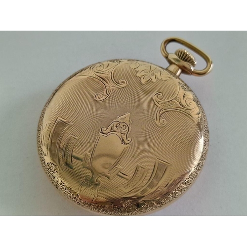 141 - Antique 14ct Gold Filled Elgin Open Face Pocket Watch with Decorative Case, Manual Wind Adjustable M... 