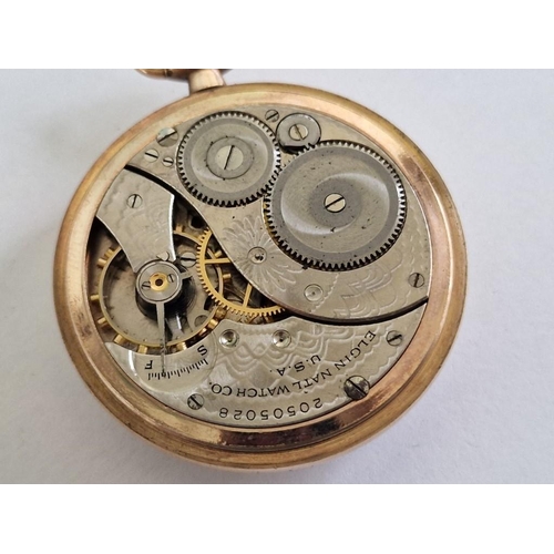 141 - Antique 14ct Gold Filled Elgin Open Face Pocket Watch with Decorative Case, Manual Wind Adjustable M... 