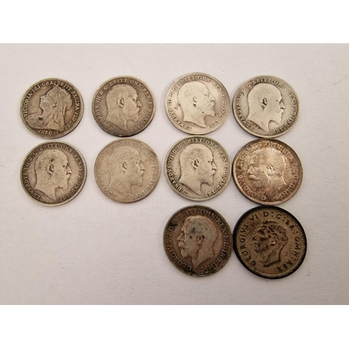 156 - Collection of Antique Sterling Silver English Three Pence (3p) Coins (9 Pieces Date Between 1900 and... 