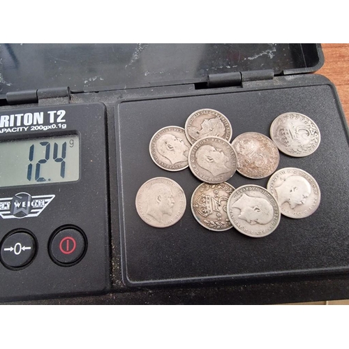 156 - Collection of Antique Sterling Silver English Three Pence (3p) Coins (9 Pieces Date Between 1900 and... 