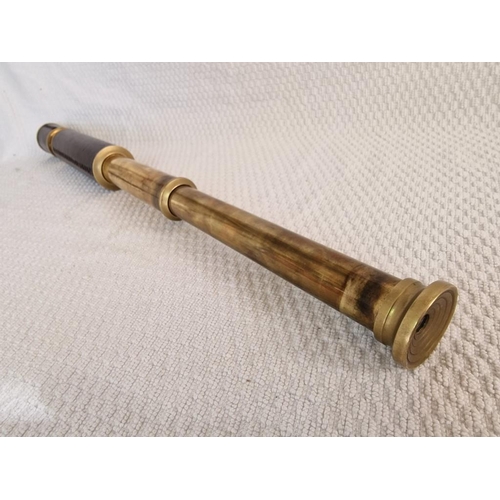 99 - 3-Draw Brass and Leather Telescope, (Approx. L: 27cm - 60cm Open, Ø: 4.8cm)