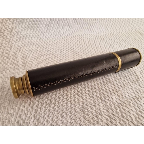 99 - 3-Draw Brass and Leather Telescope, (Approx. L: 27cm - 60cm Open, Ø: 4.8cm)