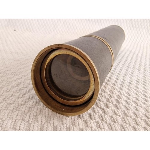 99 - 3-Draw Brass and Leather Telescope, (Approx. L: 27cm - 60cm Open, Ø: 4.8cm)