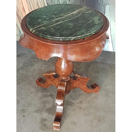 151 - Vintage Victorian Style Occasional Round Marble Top Table on Carved Solid Wood Tripod Base (Ø53cm x ... 