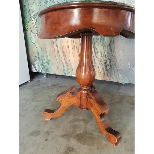 152 - Vintage Victorian Style Occasional Round Marble Top Table on Carved Solid Wood Tripod Base (Ø53cm x ... 