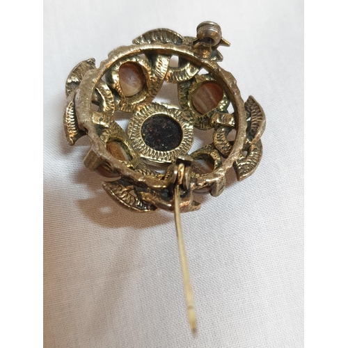 256 - Natural Stones with Brass Effect Brooches and Silver (?) Pendant Decorated with Natural Stone (2)