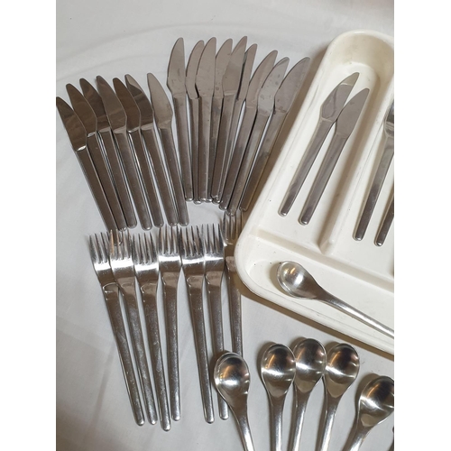 322 - Foreign 18-8 Stainless Steel Cutlery Set (60's Early 70's Design) in Plastic Holder