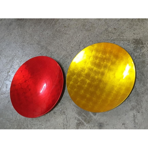 323 - 2 x Huge Decorative Gold and Red Platters / Plates Dish Lacquer Plastic (Made in Vietnam), (Ø45cm ea... 