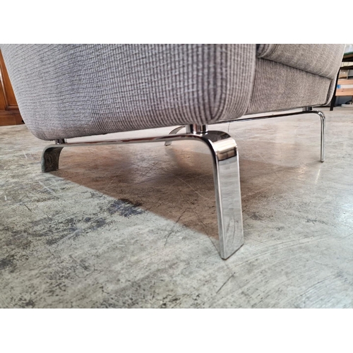 71 - BoConcept Designer Arm Chair in Striped Light Grey Fabric Over Stainless Steel Legs, * Unused *