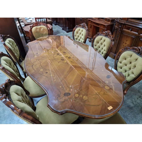 97 - Classical Style Dining Table with Shaped Inlaid Decorative Top and Glass Cover, Over Carved Twin Ped... 