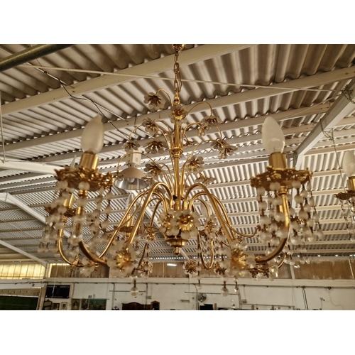 530 - Set of 3 x Brass 6-Arm Chandeliers with Hanging Crystals, (3)