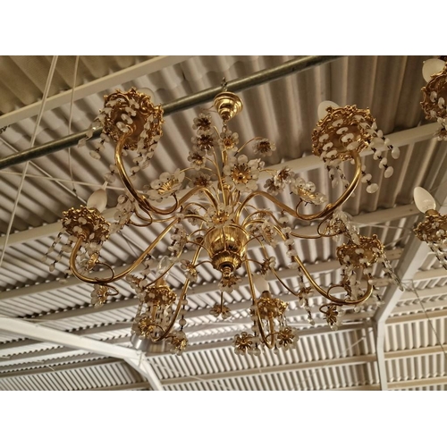 530 - Set of 3 x Brass 6-Arm Chandeliers with Hanging Crystals, (3)