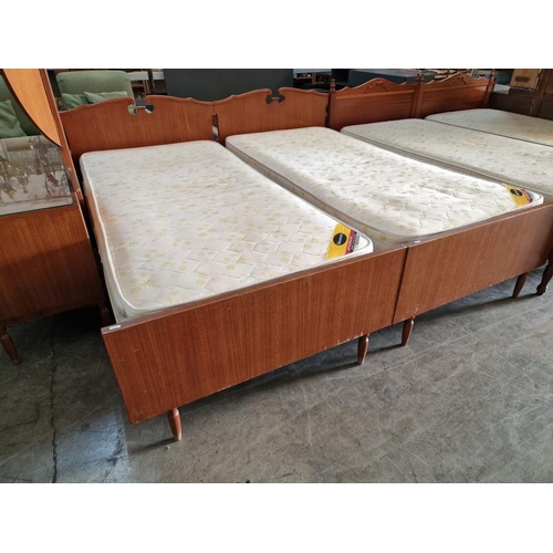 533 - Pair of Single Beds with Wooden Frame, Gevorest Mattresses and 5-Drawer Dressing Table with Round 3-... 