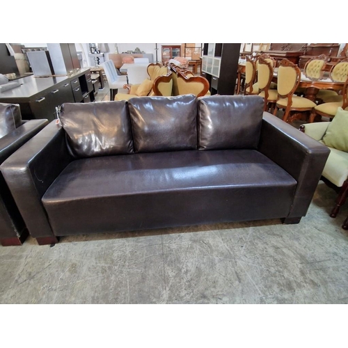 69 - Brown Leatherette 3-Piece Suite of 3-Seat & 2-Seat Sofas with Matching Armchair (3)