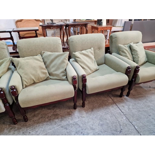 80 - Set of 4 x Classical Arm Chairs with Pale Green Fabric, Wood Frame and Matching Scatter Cushions, (4... 