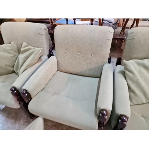 80 - Set of 4 x Classical Arm Chairs with Pale Green Fabric, Wood Frame and Matching Scatter Cushions, (4... 