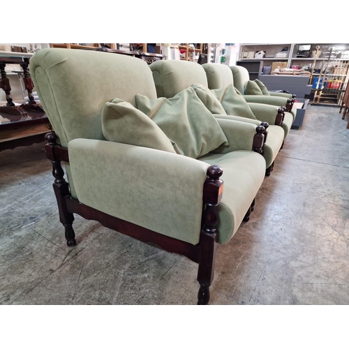 80 - Set of 4 x Classical Arm Chairs with Pale Green Fabric, Wood Frame and Matching Scatter Cushions, (4... 