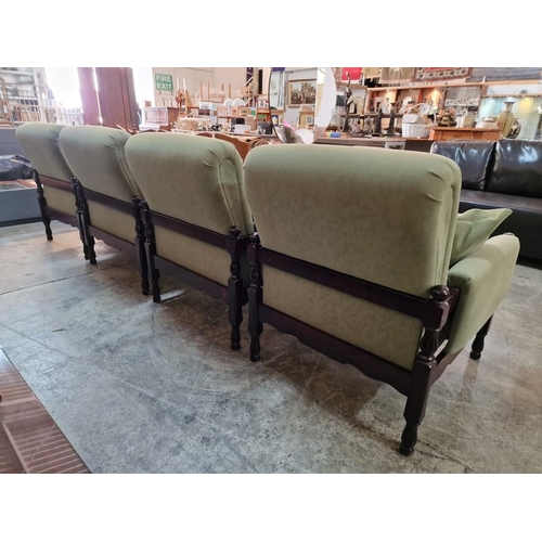 80 - Set of 4 x Classical Arm Chairs with Pale Green Fabric, Wood Frame and Matching Scatter Cushions, (4... 