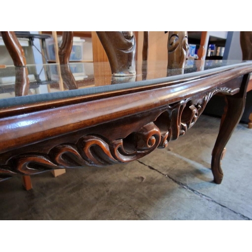 84 - Set of 3 x Matching Dark Wood Classical Style Carved Coffee Tables with Cabriole Legs and Shaped Top... 