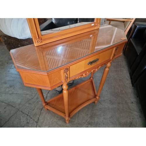 91 - Classical Style Hall / Console Table, Light Wood Colour with Drawer, Carved Front, Turned Legs, Lowe... 