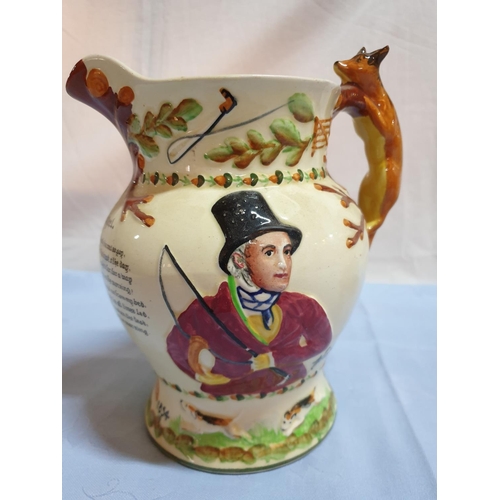 249 - John Peel Crown Devon Jug Pitcher Fox Hunt Horses Huntsman How Dry I Am (R°N°755789) Together with 2... 