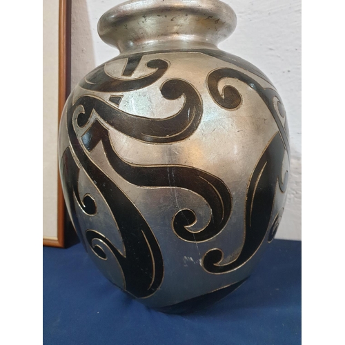 298 - Large Silver / Black Ceramic Decorative Vase (H:40cm)