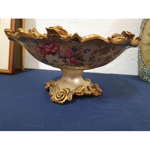 375 - Floral Pattern Home Decor, Classic Style Pedestal Bowl (Ø31 x H:15cm) and Twin Handled Urn / Vase (H... 