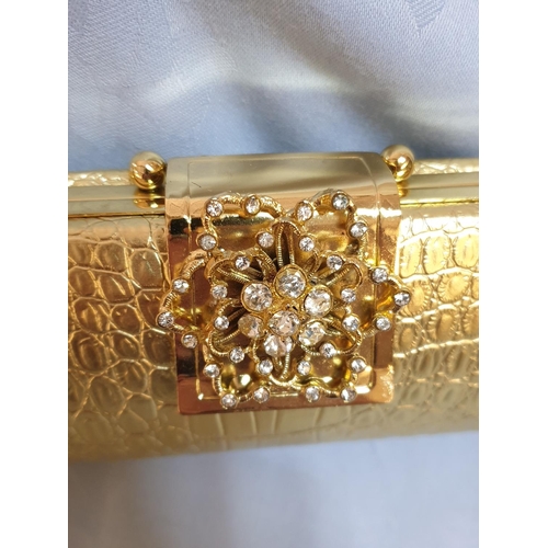 390 - Gold with Decorative with Crystal Clip Clutch Style Bag Evening Ladies Handbag