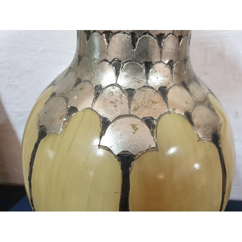 447 - Modern Large Decorative Vase with White Metal Pattern (H64cm)