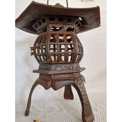 33 - Vintage Cast Iron Chinese Pagoda Garden Lantern, (Approx. H: 47cm, Ø: 40cm Overall)