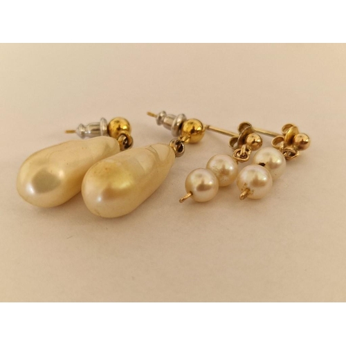 37 - 2 x Pairs of Vintage Style Gold Tone Pearl Earrings, One with Large Baroque Pearls, the Other with 2... 