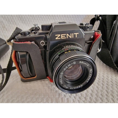 421 - Vintage Zenit 122 35mm Film Camera with 58mm Lens and Case, Together with Vintage Polaroid Supercolo... 