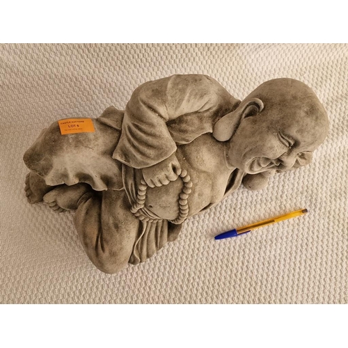 6 - Concrete Garden Statue of Reclining Laughing Statue, (Approx. L: 42cm)