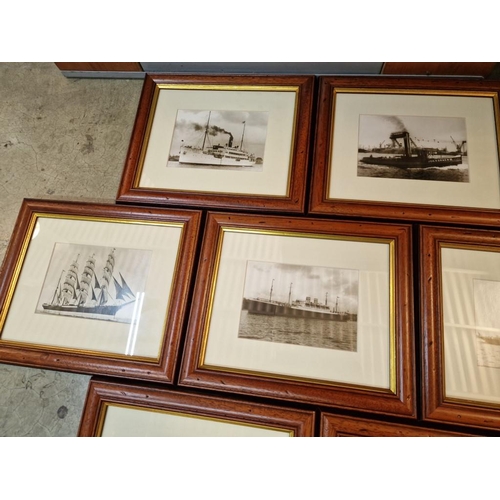 606 - Collection of 13 x Framed Black & White Prints of Boats; Wood Frames with Gold Tone Trim, (Approx. 2... 