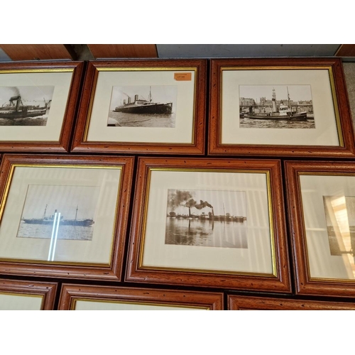 606 - Collection of 13 x Framed Black & White Prints of Boats; Wood Frames with Gold Tone Trim, (Approx. 2... 