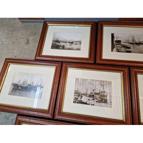 607 - Collection of 14 x Framed Black & White Prints of Harbours, Cities, Dock Scenes, etc; Wood Frames wi... 