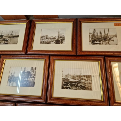 607 - Collection of 14 x Framed Black & White Prints of Harbours, Cities, Dock Scenes, etc; Wood Frames wi... 