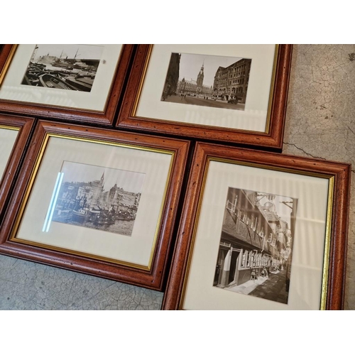 607 - Collection of 14 x Framed Black & White Prints of Harbours, Cities, Dock Scenes, etc; Wood Frames wi... 