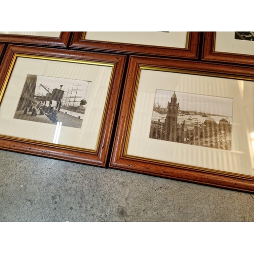 607 - Collection of 14 x Framed Black & White Prints of Harbours, Cities, Dock Scenes, etc; Wood Frames wi... 