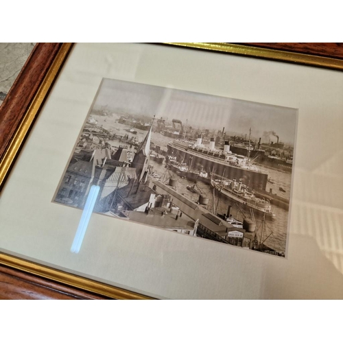 607 - Collection of 14 x Framed Black & White Prints of Harbours, Cities, Dock Scenes, etc; Wood Frames wi... 