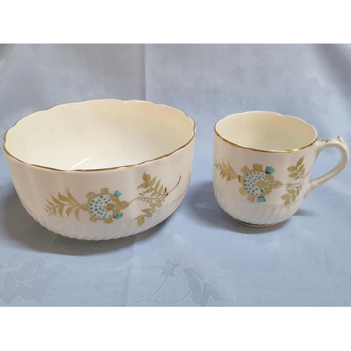 221 - Retro Hand Painted Porcelain Coffee Set (6+6+1 Cups, Saucers, Bowl) Gold & Turquoise with Floral Pat... 