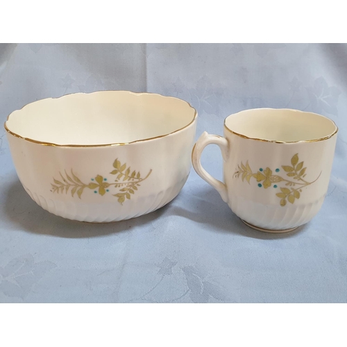 221 - Retro Hand Painted Porcelain Coffee Set (6+6+1 Cups, Saucers, Bowl) Gold & Turquoise with Floral Pat... 