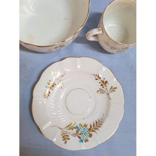 221 - Retro Hand Painted Porcelain Coffee Set (6+6+1 Cups, Saucers, Bowl) Gold & Turquoise with Floral Pat... 