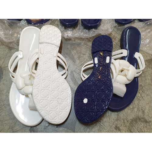 535 - 5 x Pair of Summer Flip Flips Decorated with Plastic Flowers (1 x White, Size 38, 1 x Navy Blue, Siz... 