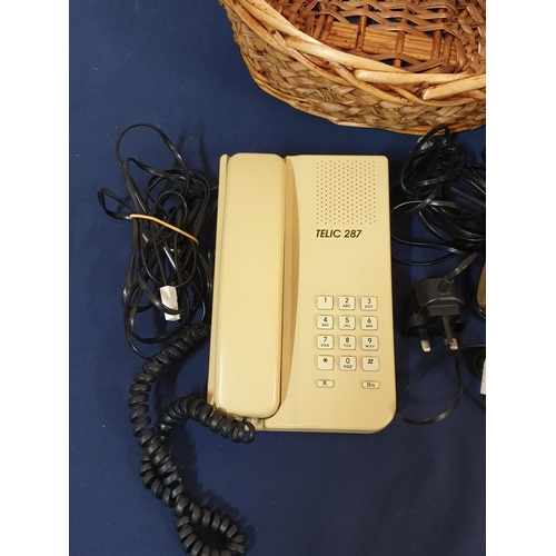 560 - Wicker Basket with 2 x Telephones inc; Telic 287 Retro Telephone and Panasonic KX-TGD320 Dogotal Cor... 